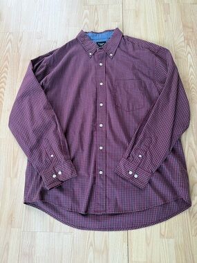 Haggar Burgundy and Navy Checked Button-Down Shirt